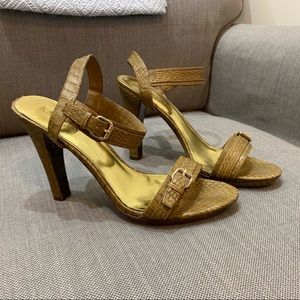 Ralph Lauren Gold Snake Embossed Heels